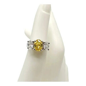 925 Sterling Silver Faceted Canary Yellow Cubic Zirconia Ring Vintage Size 5